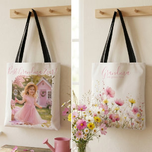 Best Grandma Ever Photo Pink Wildflower Tote Bag