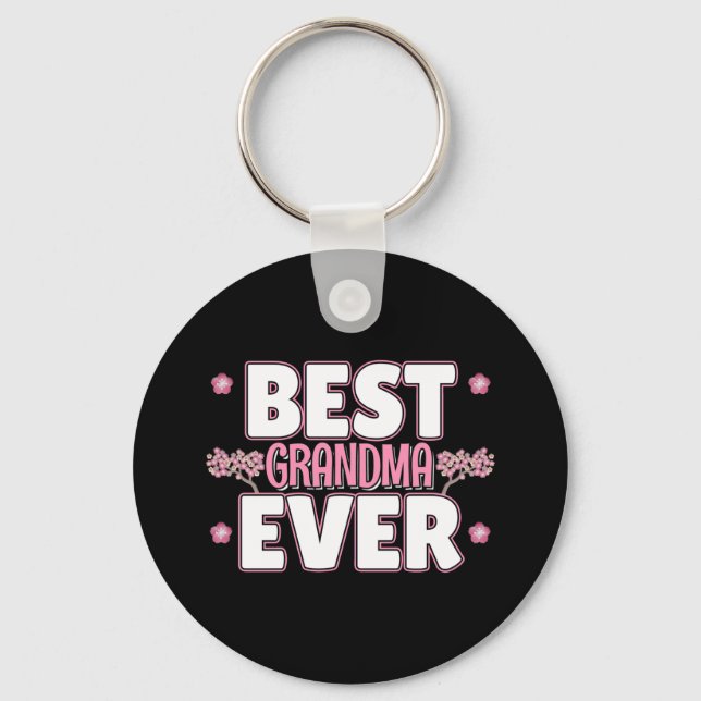Best Grandma Ever - Pink Cherry Blossoms Keychain (Front)