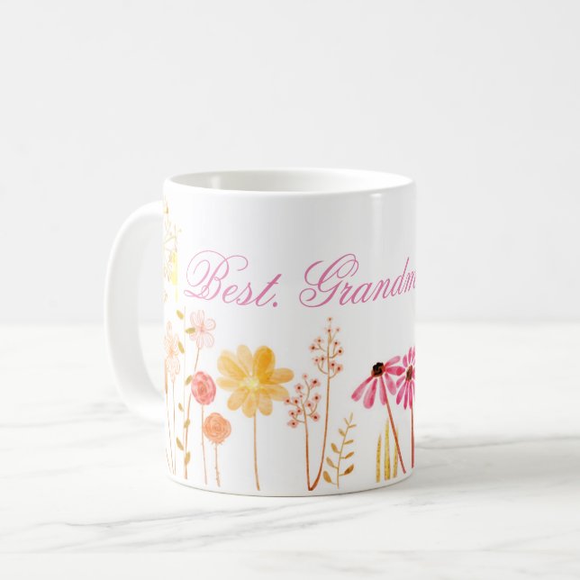 Best Grandma Ever Pink Wildflowers Coffee Mug (Front Left)