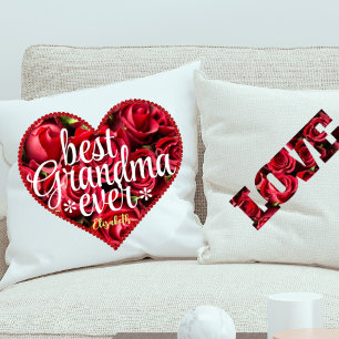 Best Grandma Ever Red Heart Keepsake Mothers Day Throw Pillow