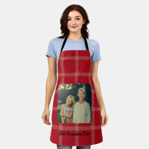 Best Grandma Ever Red Squares Custom Photo Apron