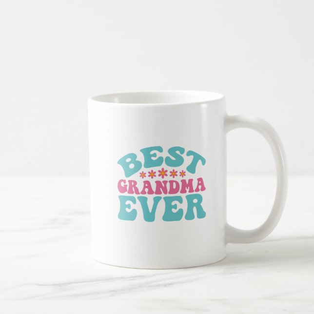 Best Grandma Ever Retro Blue and Pink Coffee Mug (Right)