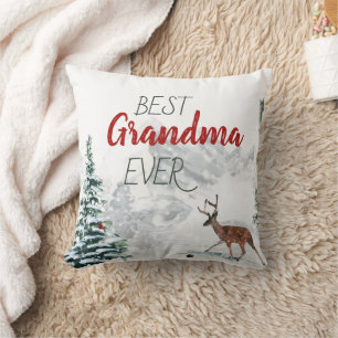 Best Grandma Ever Rustic Deer Winter Scene Photo Throw Pillow