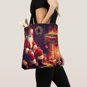 Best Grandma Ever Santa By The Fireplace Red Tote Bag