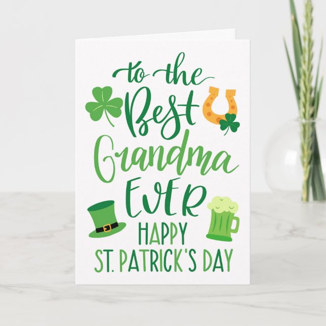 Best Grandma Ever St Patrick's Day Typography Card (Front)