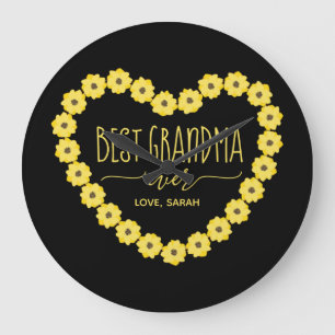 Best Grandma Ever Sunflower Heart Personalized  Large Clock