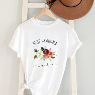 Best Grandma Ever   Trendy Burgundy Boho Floral Maternity T-Shirt