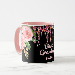 Best Grandma Ever Watercolor Floral Glitter Drips  Mug