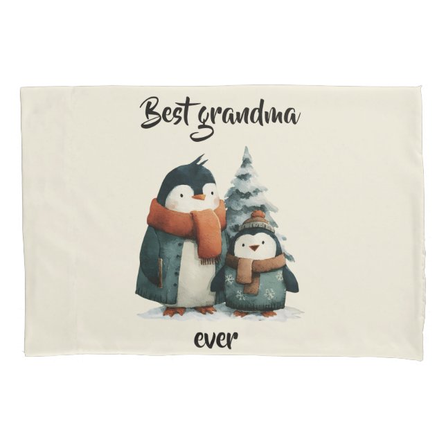 Best Grandma Ever Winter Penguins Pillowcase (Front)