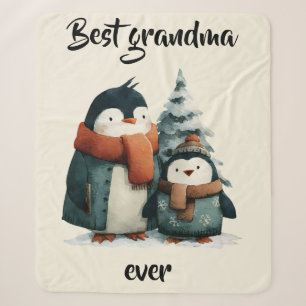 Best Grandma Ever Winter Penguins Sherpa Blanket