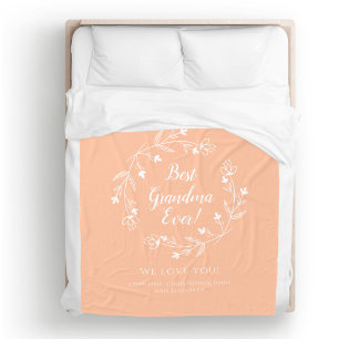 Best Grandma Family Grandkids Peach Orange White Fleece Blanket