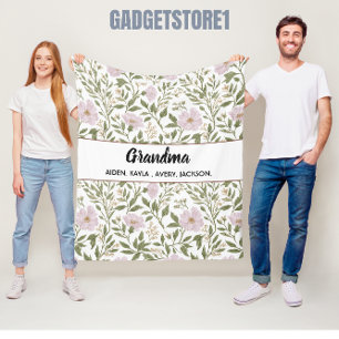 Best Grandma flower Ever Happy Grandparents day Fleece Blanket