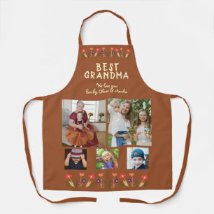 Best Grandma Flowers 5 Photo Collage Keepsake Apron