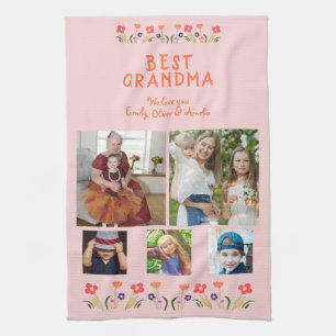 Best Grandma Flowers 5 Photo Collage Keepsake  Kitchen Towel