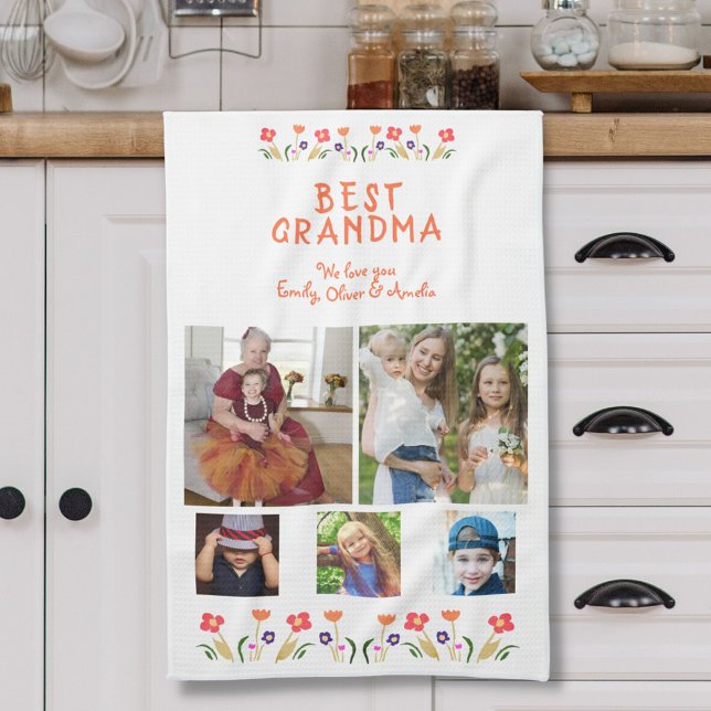 Best Grandma Flowers 5 Photo Collage Keepsake  Kitchen Towel (Creator Uploaded)