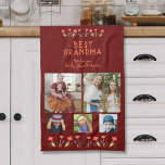 Best Grandma Flowers 5 Photo Collage Keepsake  Kitchen Towel<br><div class="desc">Cute Best Grandma Flowers 5 Photo Collage Keepsake kitchen towel. Hand-drawn flowers in beautiful spring colours and 5 photos on a dark red background. Create your own personalized gift for a grandmother for Mother`s Day,  birthday or Christmas and add your names and photos.</div>