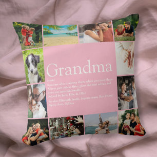Best Grandma, Granny Definition 12 Photo Collage Throw Pillow