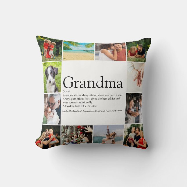Best Grandma, Granny Definition 12 Photo Collage Throw Pillow (Front)