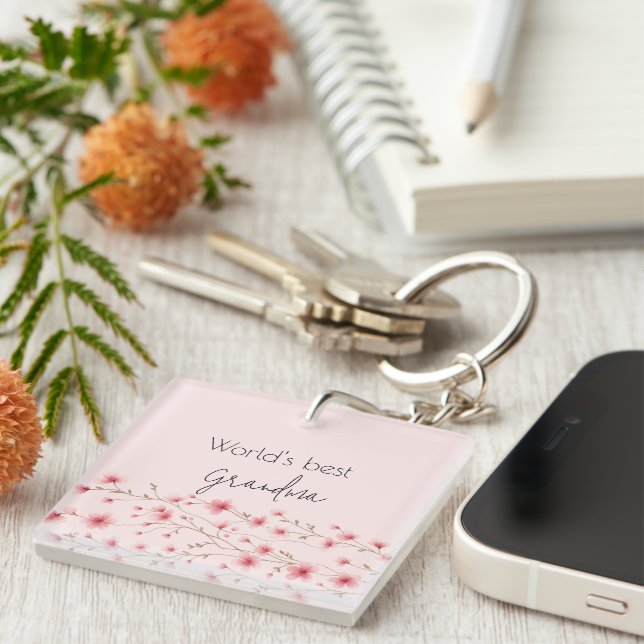 Best Grandma in the World Floral -  Keychain (Front Right)