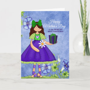 Best Grandma in the World Purple Girl Card