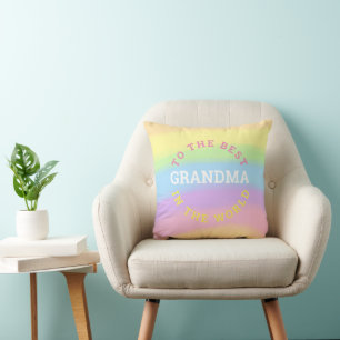 Best Grandma in the World Rainbow Colours Name Throw Pillow