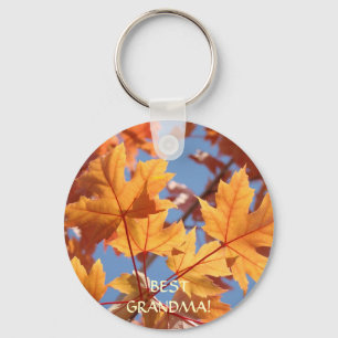 BEST GRANDMA Keychain Gift Autumn Leaves Fall Leaf