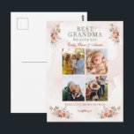 Best Grandma Photo Collage Floral  Postcard<br><div class="desc">Celebrate the best grandma with this beautiful personalized photo collage postcard. Featuring an elegant watercolor floral design in soft pink and peach tones, this postcard allows you to showcase four cherished memories. Customize with your names, and photos to create a truly unique and sentimental gift for Mother's Day, her birthday,...</div>