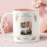 Best Grandma Photo Collage Floral  Two-Tone Coffee Mug<br><div class="desc">Celebrate the best grandma with this beautiful personalized photo collage mug. Featuring an elegant watercolor floral design in soft pink and peach tones, this mug allows you to showcase four cherished memories. Customize with your names, and photos to create a truly unique and sentimental gift for Mother's Day, her birthday,...</div>
