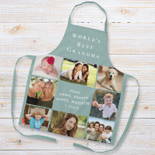 Best Grandma Photo Collage Sage Green Apron