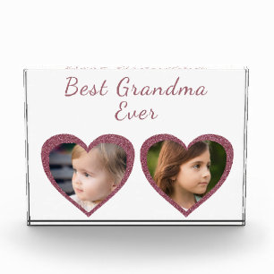Best Grandma Pink Hearts Custom Kids Photo Block