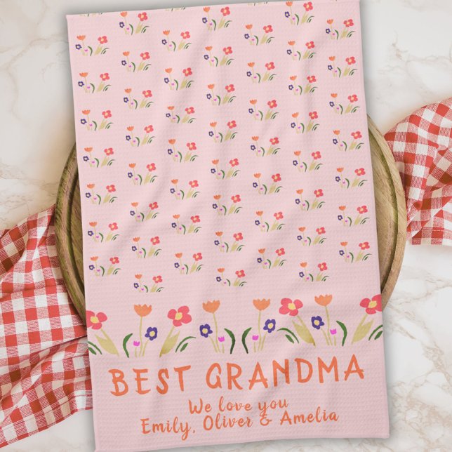 Best Grandma Summer Flower Pattern Drawing Kitchen Towel (Creator Uploaded)