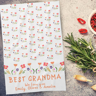 Best Grandma Summer Flower Pattern Drawing Kitchen Towel