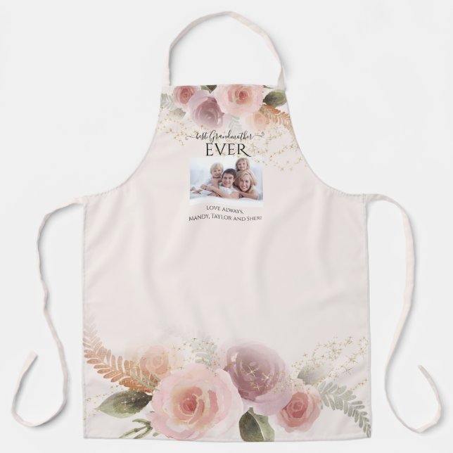 Best Grandmother EVER Elegant Watercolor Floral Ap Apron (Front)