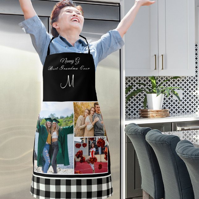 Best Grandmother Ever Photo Collage Black White Apron (Creator Uploaded)