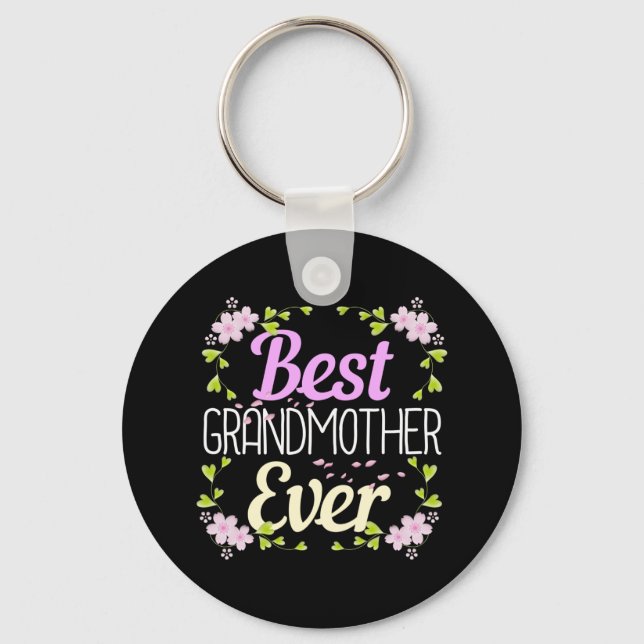 Best Grandmother Ever - Pink Floral Keychain (Front)