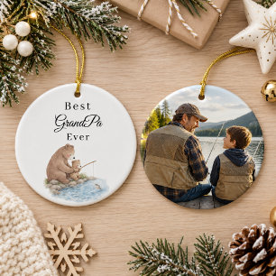 Best Grandpa Bear Ever Fishing Photo Ceramic Ornament