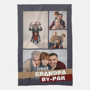 Best Grandpa by Par 4 Photo Collage Kitchen Towel