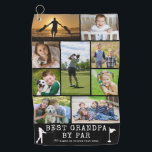 BEST GRANDPA BY PAR 9 Photo Collage Personalized G Golf Towel<br><div class="desc">Create a unique photo memory golf towel for the golfer grandpa utilizing this easy-to-upload photo collage template with 9 pictures with the suggested funny golf saying title BEST GRANDPA BY PAR and personalized with names or your custom text in white against an editable black background colour. CHANGES: You can change...</div>