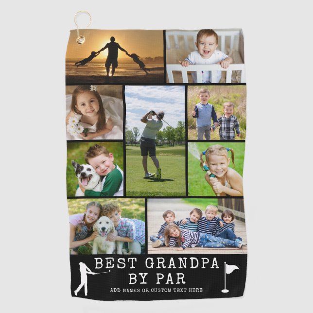 BEST GRANDPA BY PAR 9 Photo Collage Personalized G Golf Towel (Front)