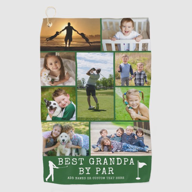 BEST GRANDPA BY PAR 9 Photo Collage Personalized Golf Towel (Front)