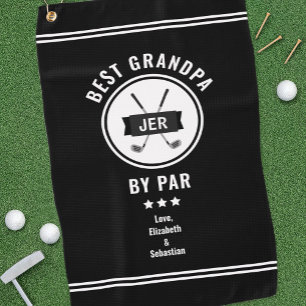 Best Grandpa By Par Black and White Monogram  Golf Towel