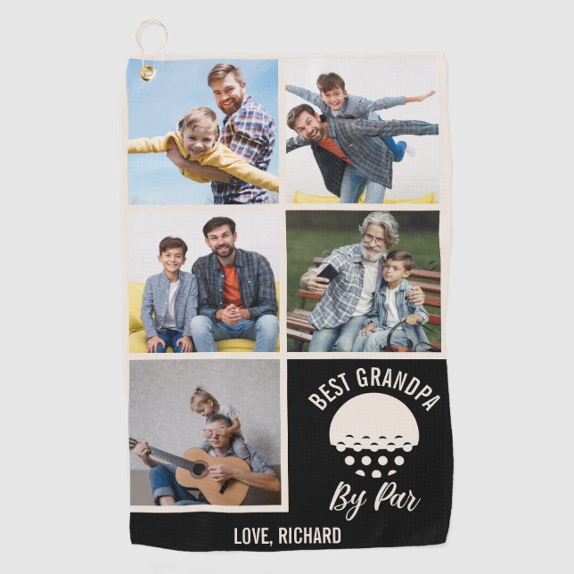 Best Grandpa By Par Custom 5 Photo Collage Golf Towel (Front)