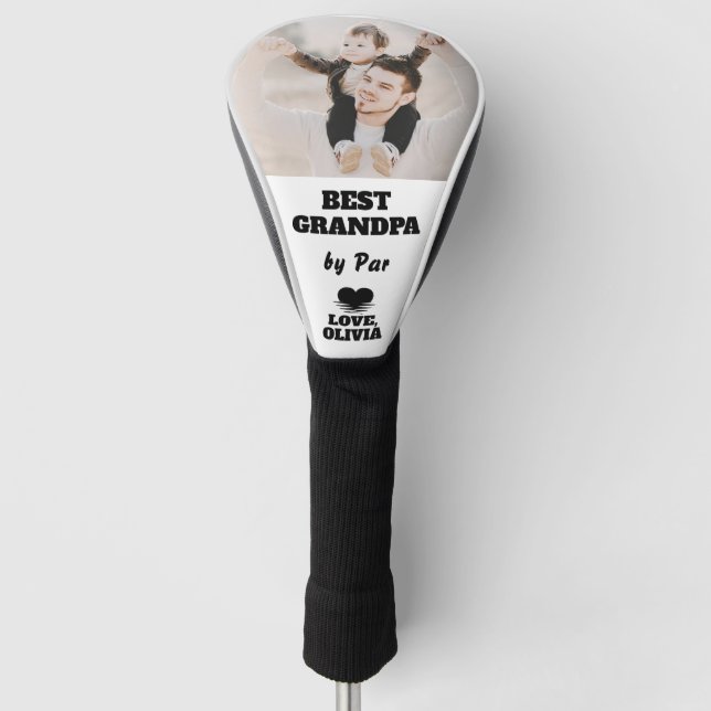 Best Grandpa By Par Custom Photo Grandfather Day Golf Head Cover (Front)
