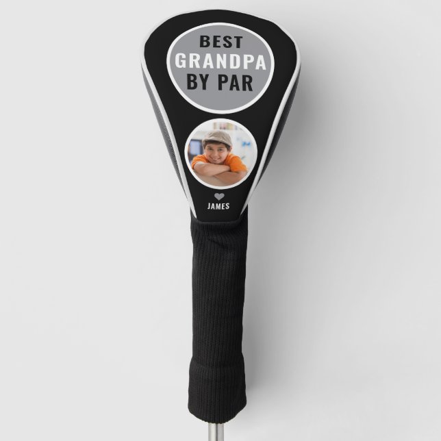 Best Grandpa By Par Golf Gift Name Photo  Black Golf Head Cover (Front)