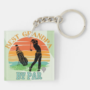 Best Grandpa By Par Golf Sunset Personalized Keychain