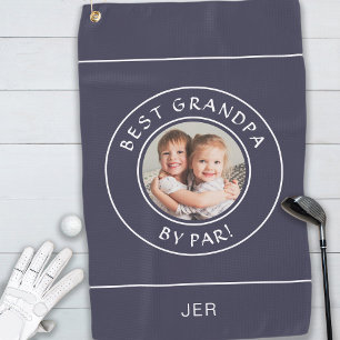 Best Grandpa By Par Golfer Modern Photo Gift Blue Golf Towel