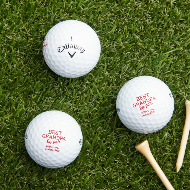 Best Grandpa by par Modern red text Custom Name  Golf Balls (Insitu Grass)
