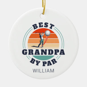 Best Grandpa By Par Personalized Retro Christmas Ceramic Ornament