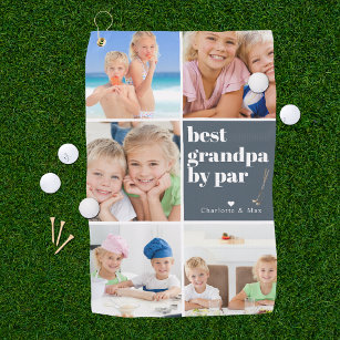 Best Grandpa by Par   Photo Collage Father's Day Golf Towel