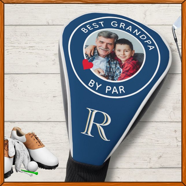 BEST GRANDPA BY PAR Photo Monogram Blue  Golf Head Cover (Creator Uploaded)